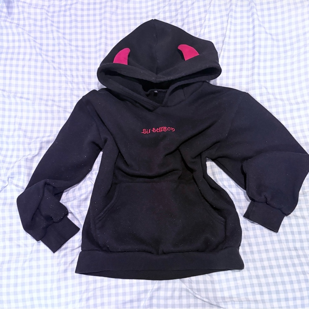 Black and Red Hoodie demon devil hoodie with horns and wings